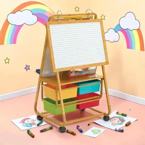 kidartstand Reading Writing Center Bamboo Classroom Easel with Storage and Magnetic Boards