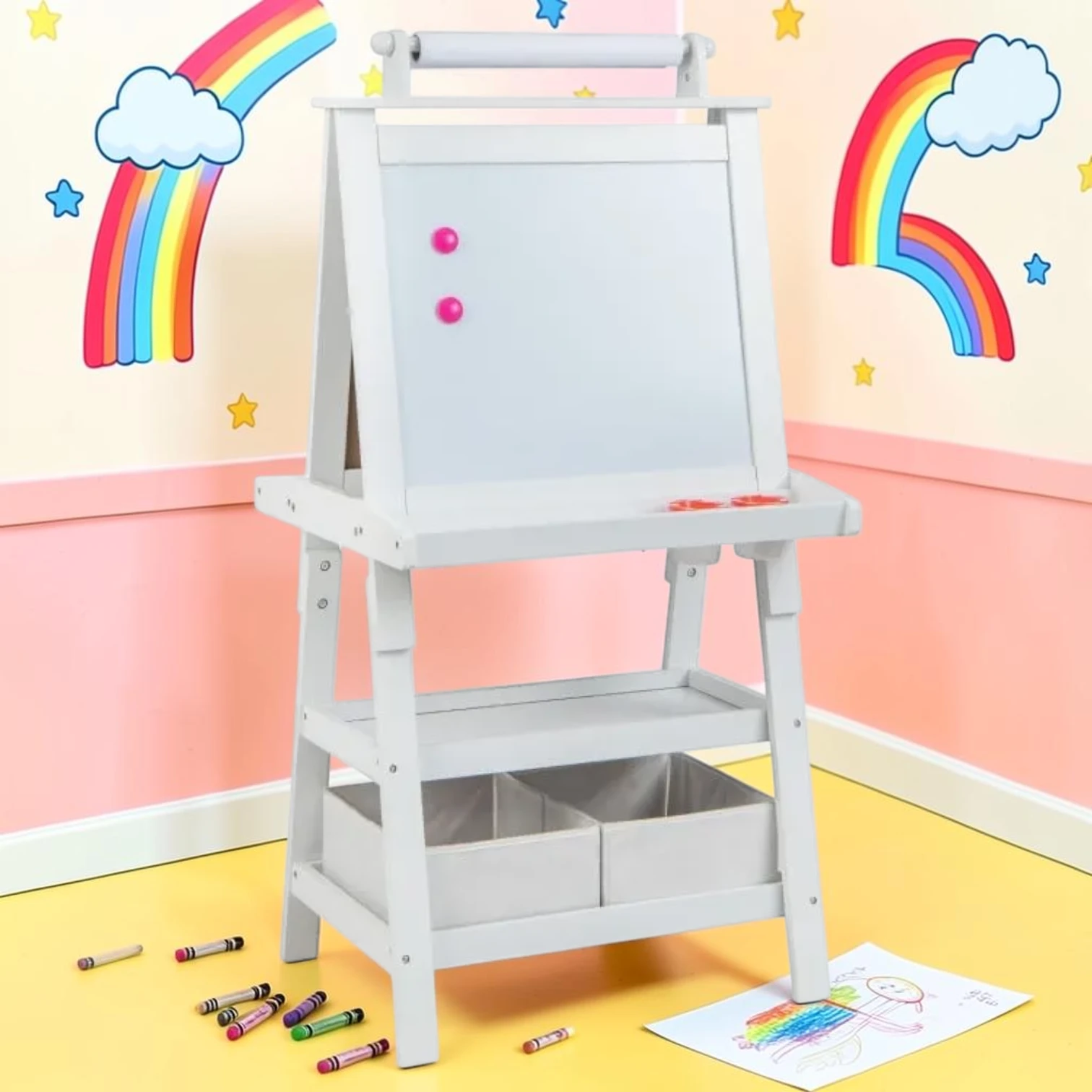 kidartstand 3-in-1 Double-Sided Storage Art Easel White 23.5" x 19.5" x 46"