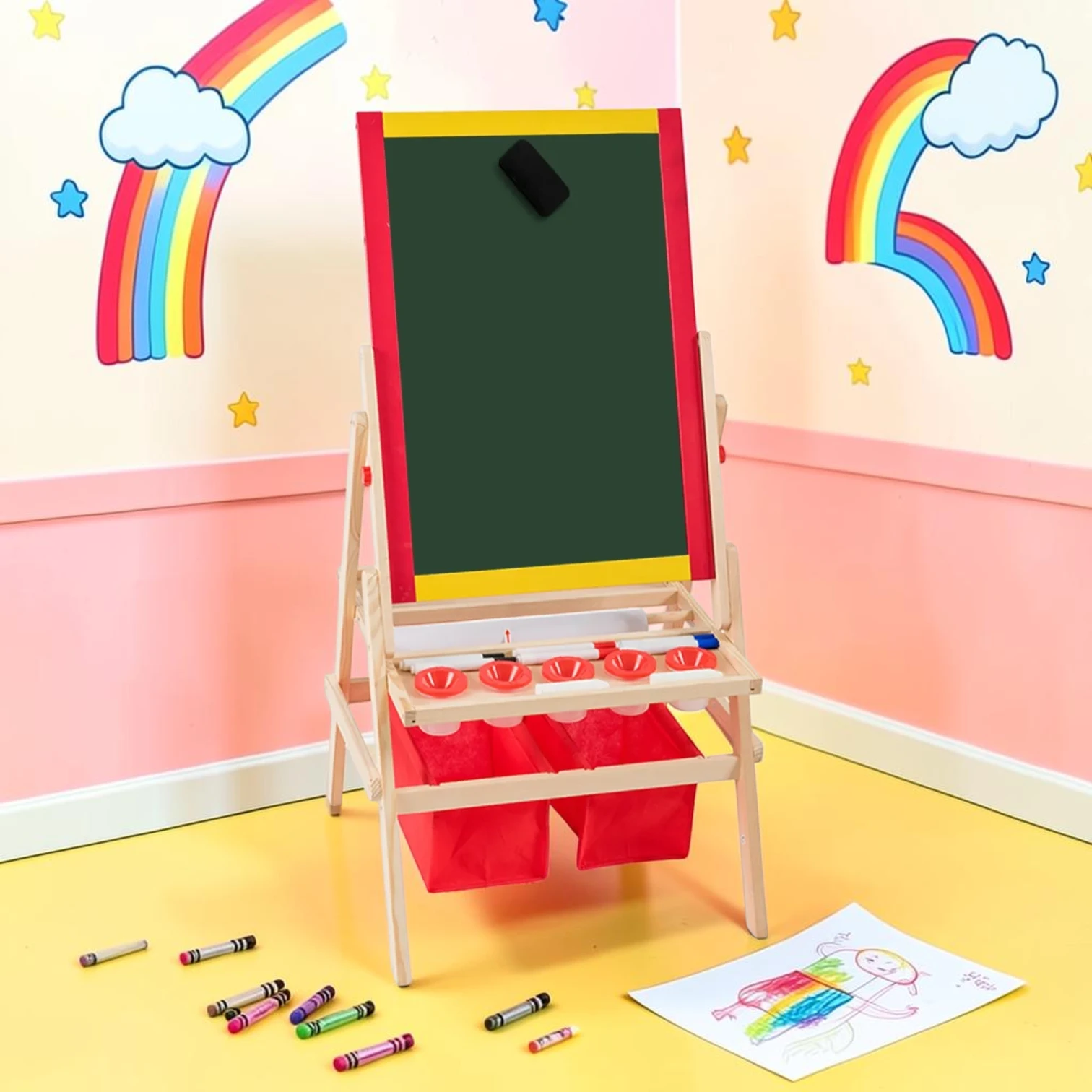 kidartstand Double-Sided Kids Art Easel, Pine Wood Construction, 20.5 x 20 x 42 Inch