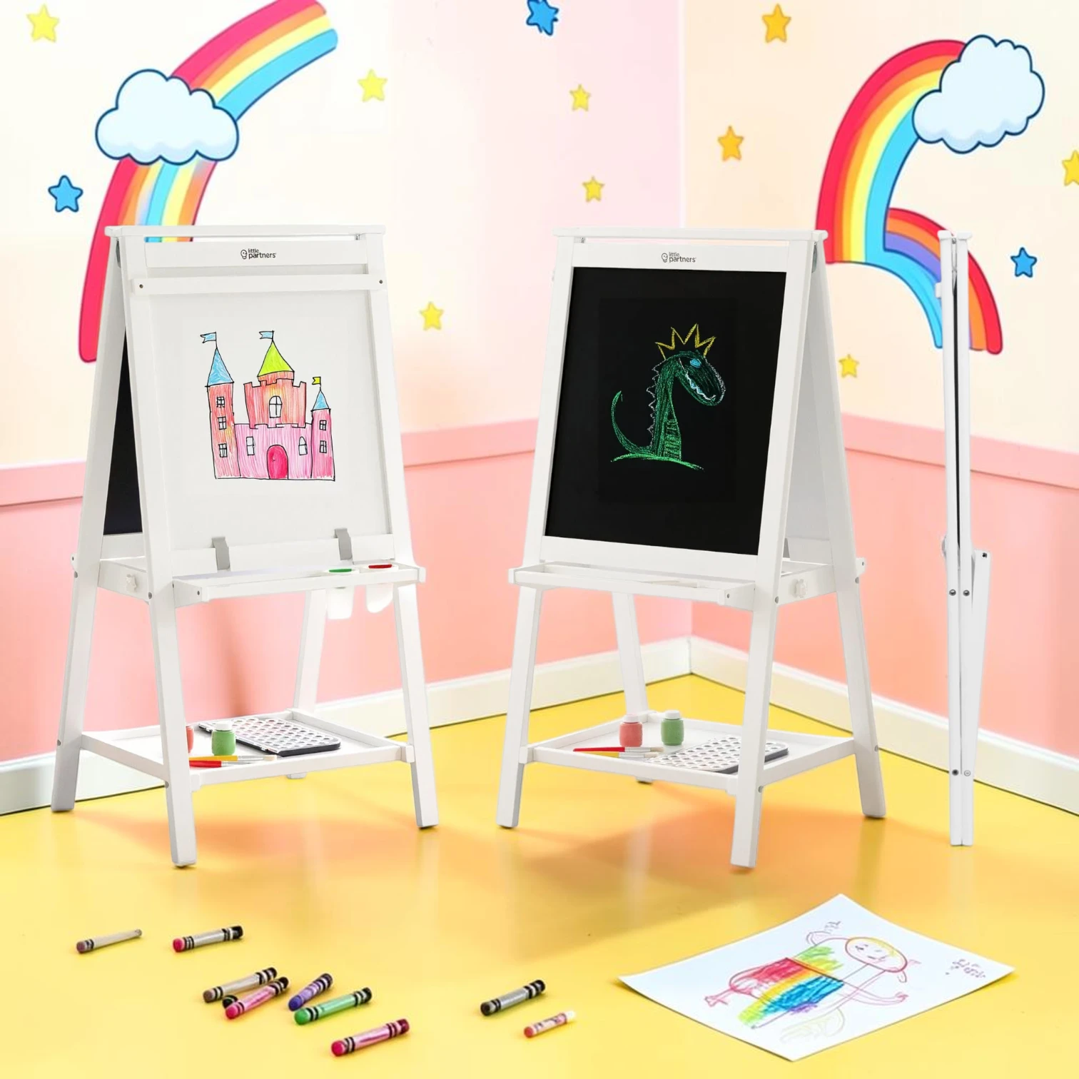 kidartstand Dual-Sided Folding Art Easel for Kids, Birch LVL Wood, 23.43"W x 44.29"H