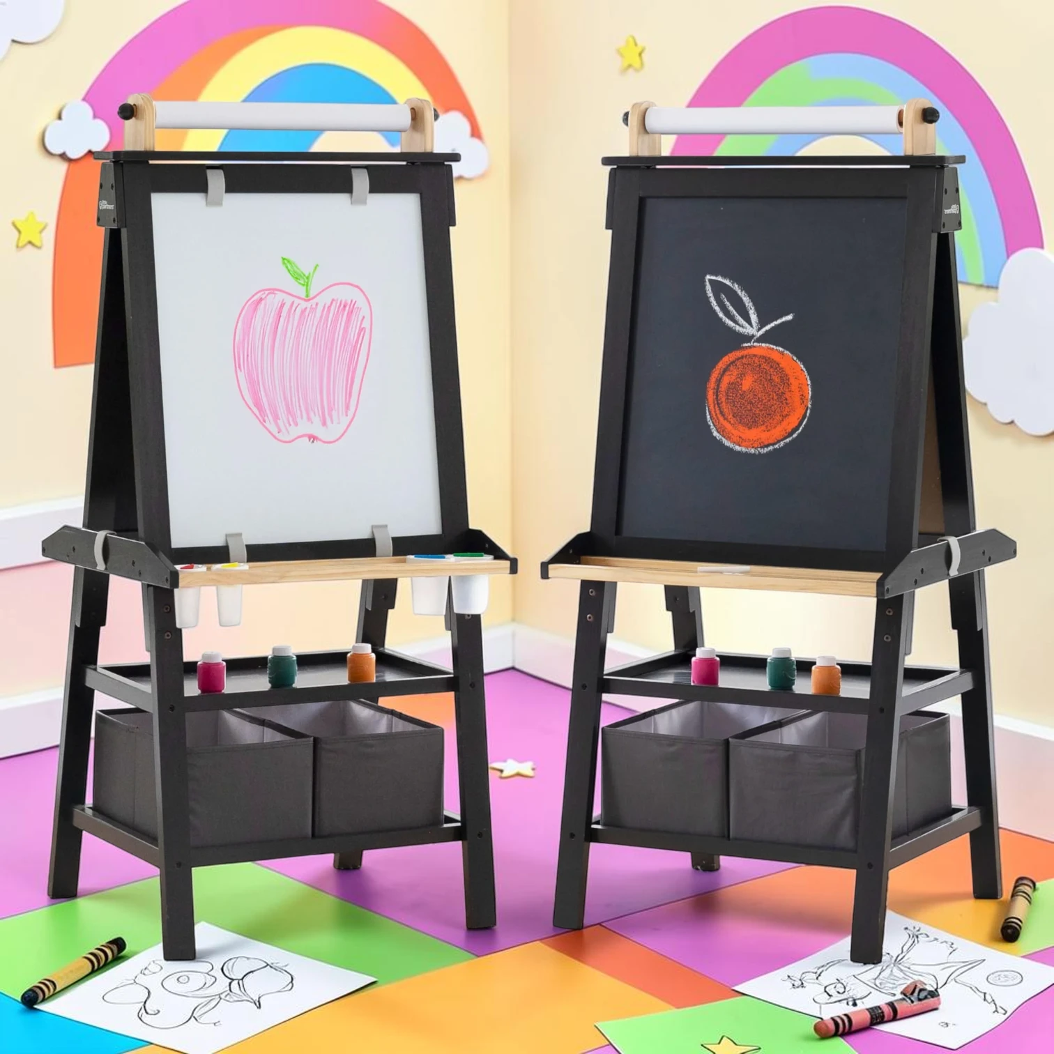 kidartstand Dual-Sided Art Easel, New Zealand Pine Wood, 23.90"L x 19.80"W x 51.13"H