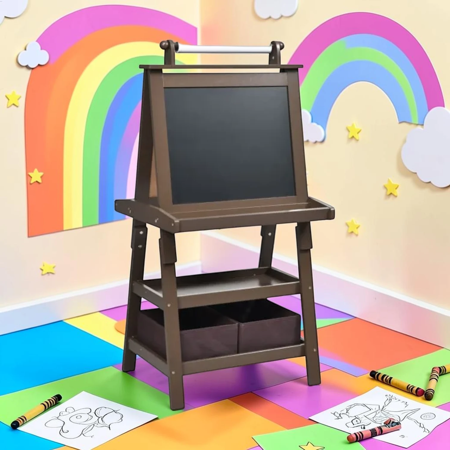 kidartstand 3-in-1 Double-Sided Art Easel, MDF Wood, 23.5" x 19.5" x 46", Pink
